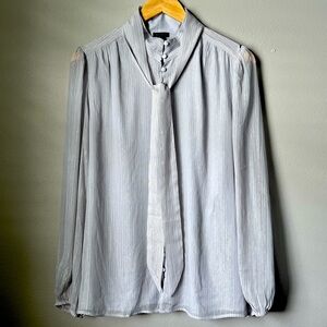 Ann Taylor “Metallic Dobby Stripe Bow Blouse”